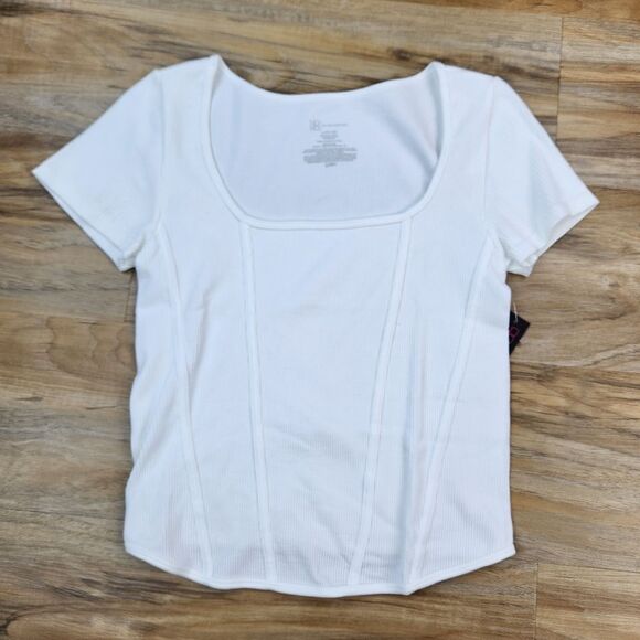 🔹️NWT White Corset Seamless Short Sleeve Top Large - Picture 4 of 9